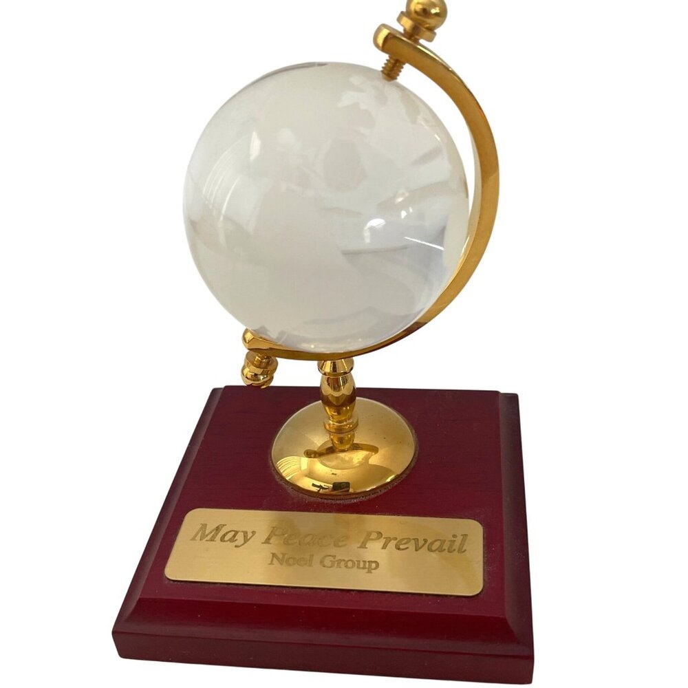 Crystal Etched Mini Globe Engraved Brass Plaque May Peace Prevail Desk Décor - Picture 8 of 8